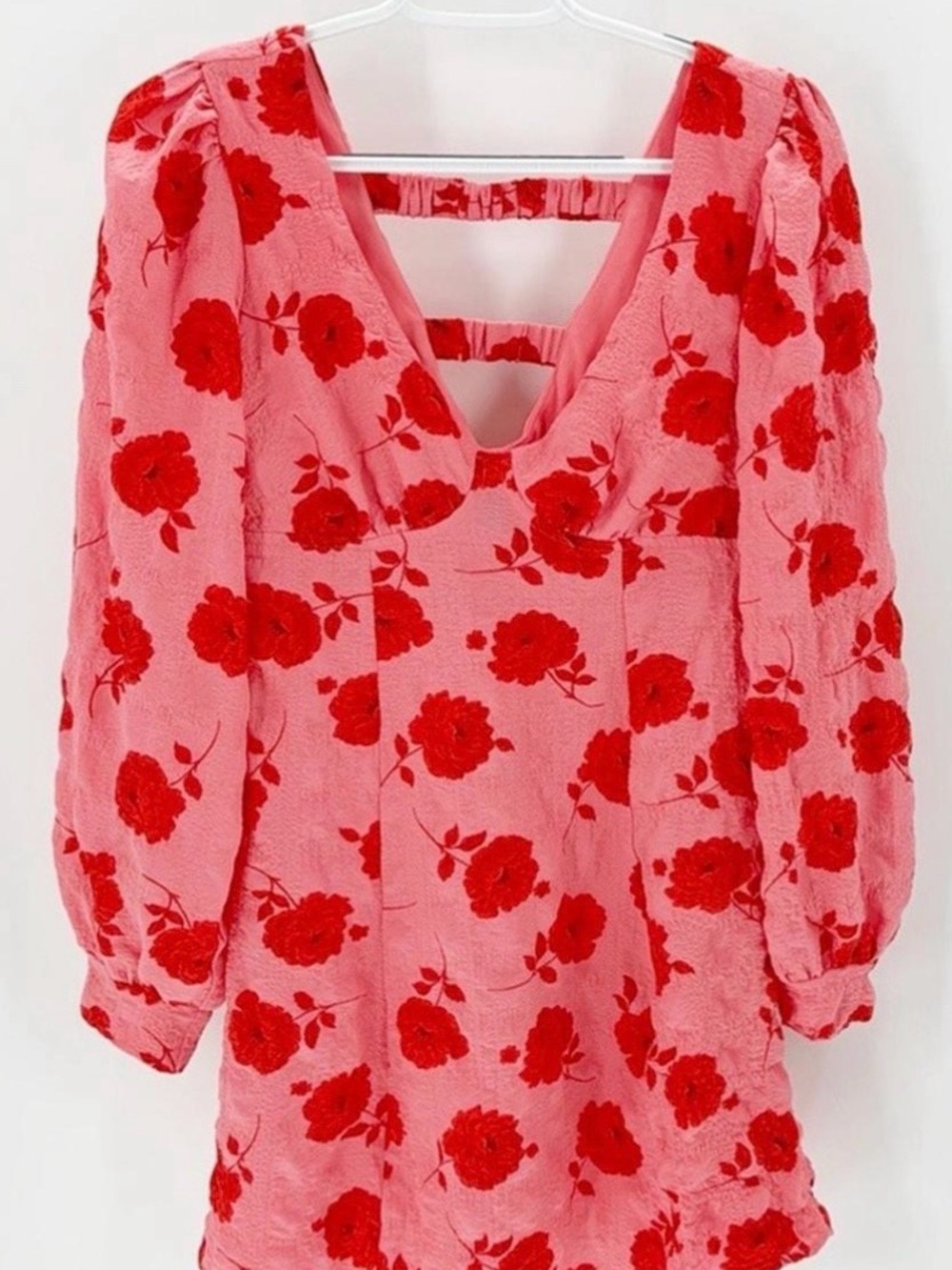Crystal Doll Pink Top with Red Floral Burnout V-Neck